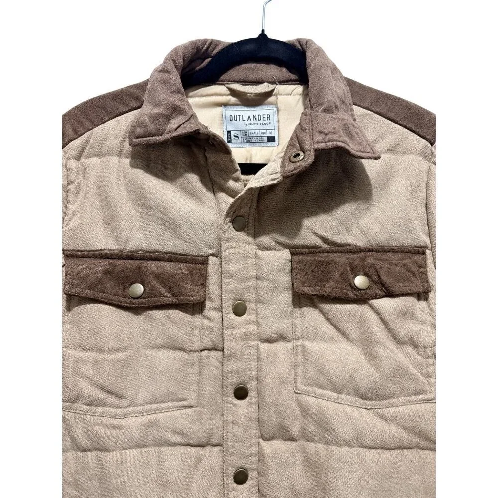 Outlander By Craft+Flow Small Quilted Tan & Brown Jacket With Snap Buttons